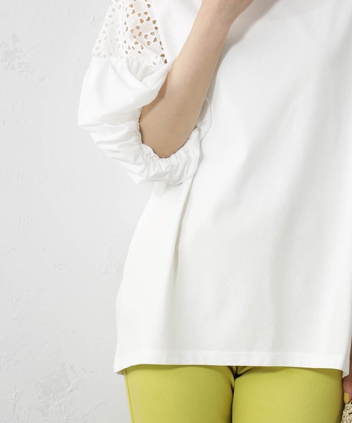 FOUND GOOD（ファウンドグッド）の「袖レース切替5分袖プルオーバー（Tシャツ/カットソー・レディース・ブラック/ホワイト系5/グリーン系5/ブラウン系8・L/M/S）」の8枚目の写真