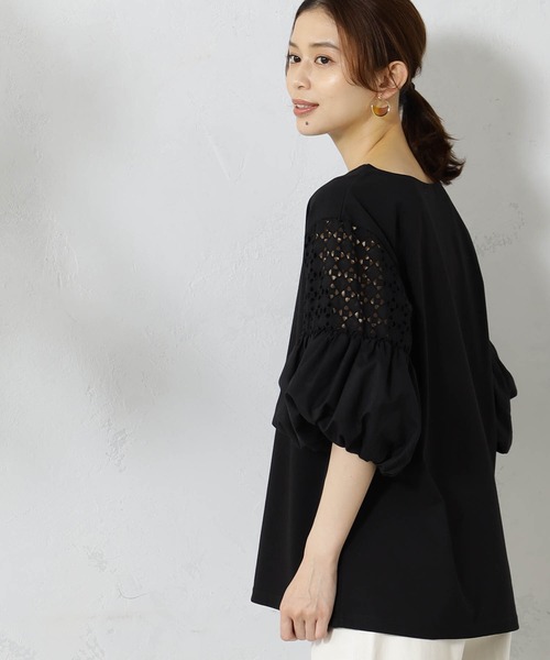 FOUND GOOD（ファウンドグッド）の「袖レース切替5分袖プルオーバー（Tシャツ/カットソー・レディース・ブラック/ホワイト系5/グリーン系5/ブラウン系8・L/M/S）」の11枚目の写真