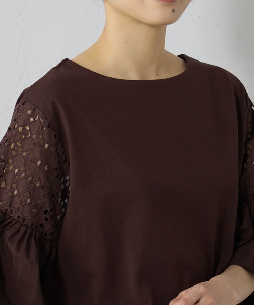 FOUND GOOD（ファウンドグッド）の「袖レース切替5分袖プルオーバー（Tシャツ/カットソー・レディース・ブラック/ホワイト系5/グリーン系5/ブラウン系8・L/M/S）」の14枚目の写真