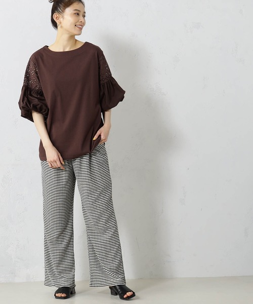 FOUND GOOD（ファウンドグッド）の「袖レース切替5分袖プルオーバー（Tシャツ/カットソー・レディース・ブラック/ホワイト系5/グリーン系5/ブラウン系8・L/M/S）」の16枚目の写真