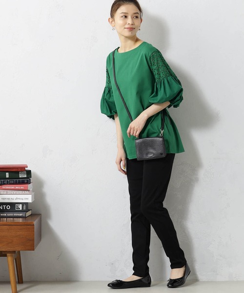 FOUND GOOD（ファウンドグッド）の「袖レース切替5分袖プルオーバー（Tシャツ/カットソー・レディース・ブラック/ホワイト系5/グリーン系5/ブラウン系8・L/M/S）」の17枚目の写真