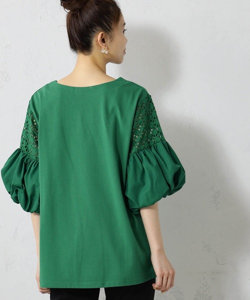 FOUND GOOD（ファウンドグッド）の「袖レース切替5分袖プルオーバー（Tシャツ/カットソー・レディース・ブラック/ホワイト系5/グリーン系5/ブラウン系8・L/M/S）」の18枚目の写真