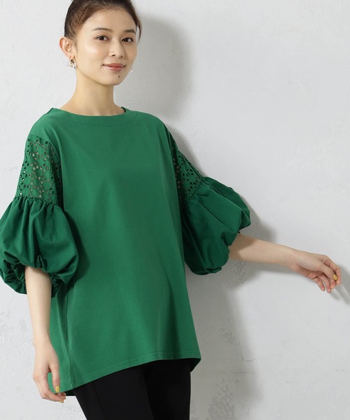 FOUND GOOD（ファウンドグッド）の「袖レース切替5分袖プルオーバー（Tシャツ/カットソー・レディース・ブラック/ホワイト系5/グリーン系5/ブラウン系8・L/M/S）」の20枚目の写真