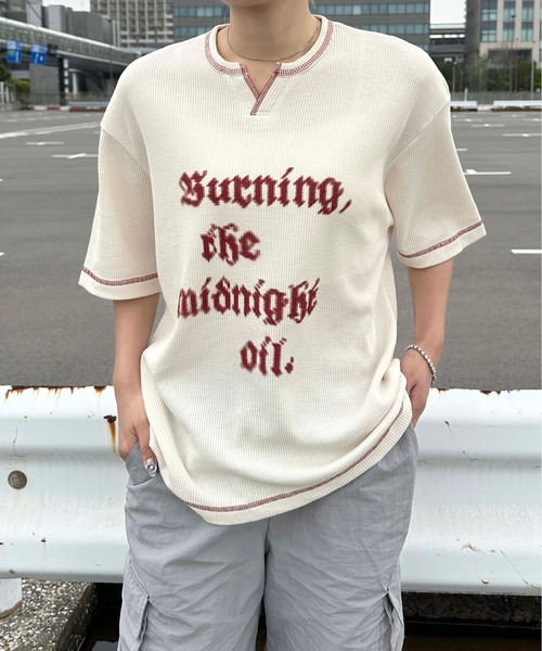 sedacle（セダクル）の「ステッチキーネックワッフルTシャツ（Tシャツ/カットソー・メンズ・マスタード/レッド/アイボリー/チャコールグレー/グレー・SMALL/MEDIUM/LARGE）」の6枚目の写真