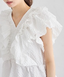 【ZOZO限定】シャーリングフリルペプラムブラウス
