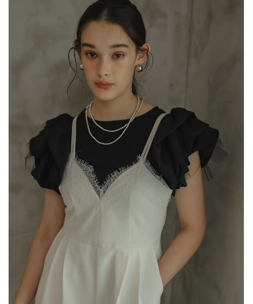 MEISM（ミズム）の「[2024 SUMMER COLLECTION][MEISM by Re:EDIT]レイヤードフリルスリーブブラウス（シャツ/ブラウス・レディース・ブラック/ホワイト・MEDIUM/LARGE）」の4枚目の写真