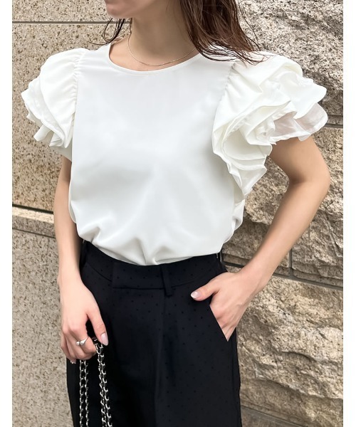 MEISM（ミズム）の「[2024 SUMMER COLLECTION][MEISM by Re:EDIT]レイヤードフリルスリーブブラウス（シャツ/ブラウス・レディース・ブラック/ホワイト・MEDIUM/LARGE）」の15枚目の写真