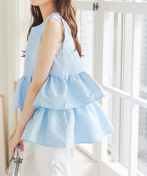 KOBE LETTUCE(コウベレタス)の「ジャガードフリルトップス(シャツ/ブラウス・レディース・ブラック/オフホワイト/ブルー/ピンク・M)」の12枚目の写真