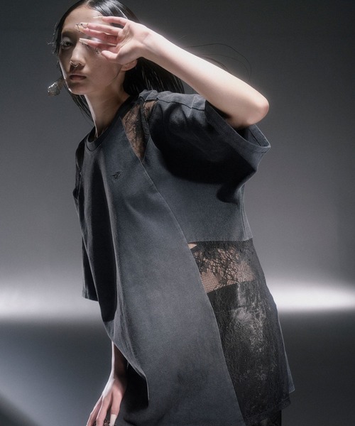 HARE（ハレ）の「【EDGY MODE】レースキリカエビッグT（Tシャツ/カットソー・レディース・グレー/ブラック・FREE）」の8枚目の写真