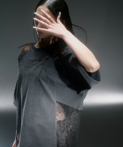 HARE（ハレ）の「【EDGY MODE】レースキリカエビッグT（Tシャツ/カットソー・レディース・グレー/ブラック・FREE）」の9枚目の写真