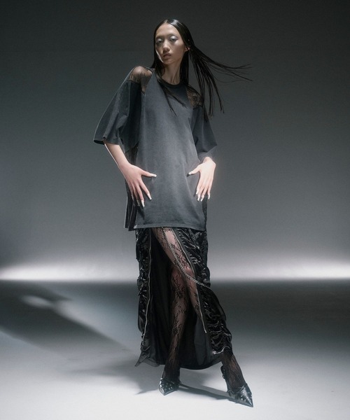 HARE（ハレ）の「【EDGY MODE】レースキリカエビッグT（Tシャツ/カットソー・レディース・グレー/ブラック・FREE）」の12枚目の写真