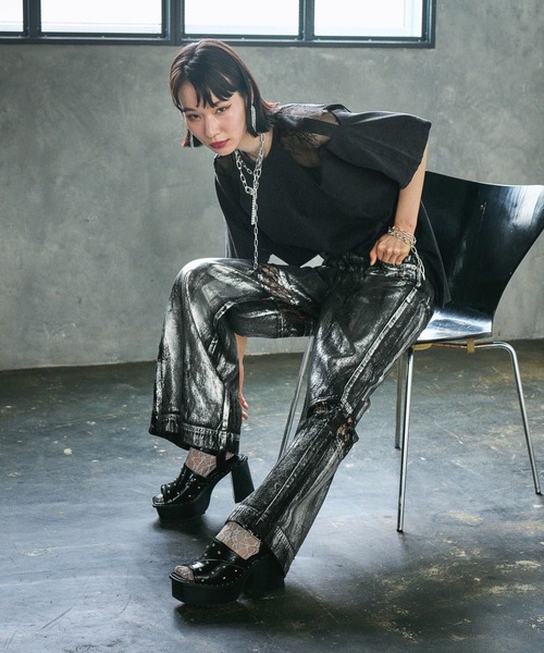 HARE（ハレ）の「【EDGY MODE】レースキリカエビッグT（Tシャツ/カットソー・レディース・グレー/ブラック・FREE）」の13枚目の写真