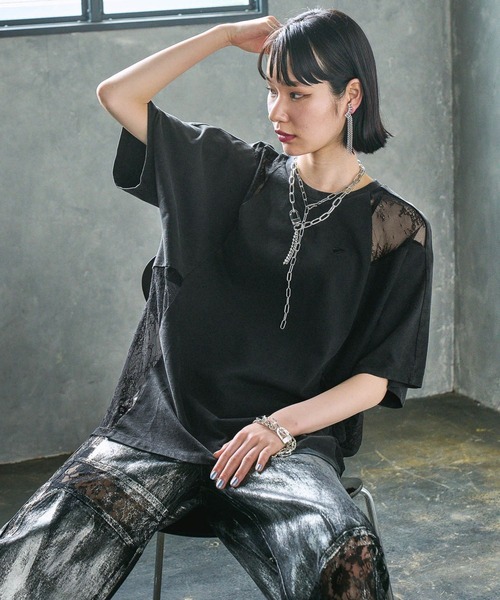 HARE（ハレ）の「【EDGY MODE】レースキリカエビッグT（Tシャツ/カットソー・レディース・グレー/ブラック・FREE）」の20枚目の写真