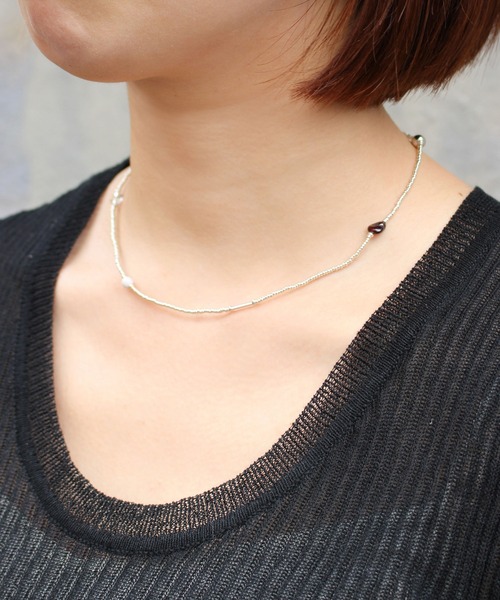 天然石ビーズステーションネックレス/beads station necklace