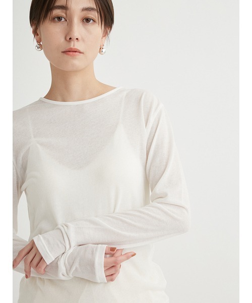 emmi(エミ)の「オーガニックコットン強撚天竺トップス(Tシャツ/カットソー・レディース・ライトブルー/カーキ/ブラック/ホワイト・FREE)」の2枚目の写真