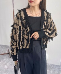 カットフリンジジャガード2WAY カーディガン