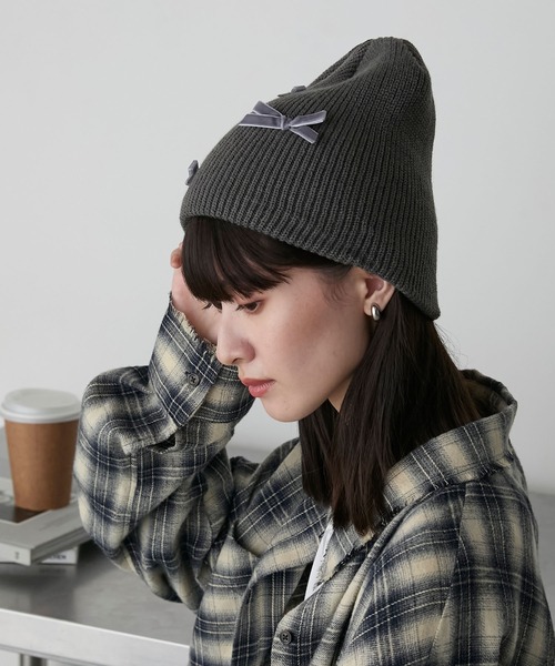 forksy.】ベロアミニリボン付きニット帽/ビーニー forksy.│MONO-MART