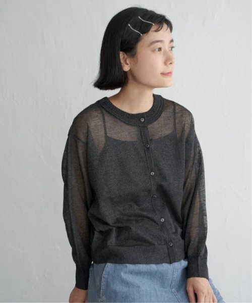 LBC（エルビーシー）の「シアー２ＷＡＹヘリンボンクロシェニット（カーディガン/ボレロ・レディース・ベージュ/ブラック/クリアグリーン・M/L）」の2枚目の写真