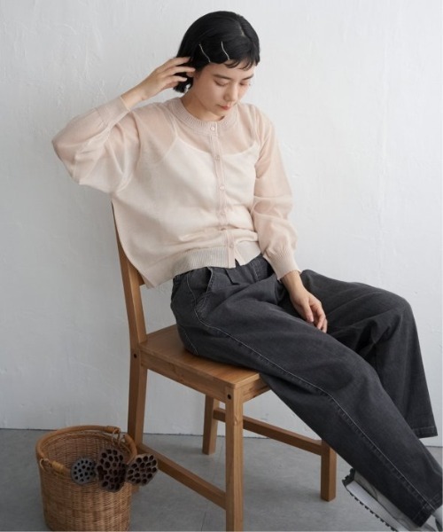 LBC（エルビーシー）の「シアー２ＷＡＹヘリンボンクロシェニット（カーディガン/ボレロ・レディース・ベージュ/ブラック/クリアグリーン・M/L）」の9枚目の写真