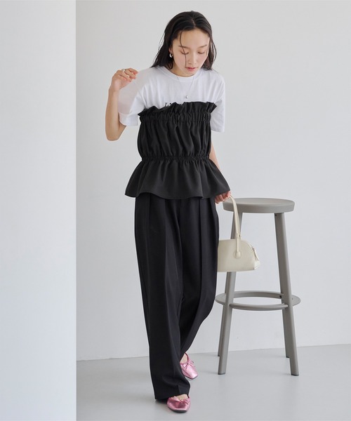 titivate（ティティベイト）の「ギャザーペプラムビスチェ（チューブトップ・レディース・ブラック/グレー・M）」の4枚目の写真