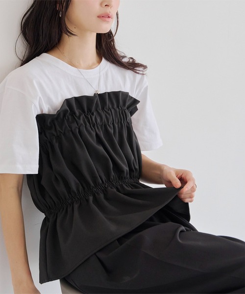 titivate（ティティベイト）の「ギャザーペプラムビスチェ（チューブトップ・レディース・ブラック/グレー・M）」の5枚目の写真