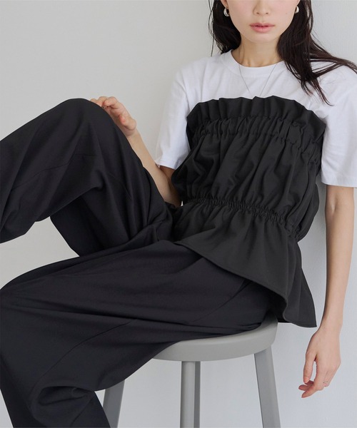 titivate（ティティベイト）の「ギャザーペプラムビスチェ（チューブトップ・レディース・ブラック/グレー・M）」の7枚目の写真