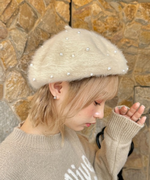 セール】パールシャギーベレー帽（ハンチング/ベレー帽）｜Loueme