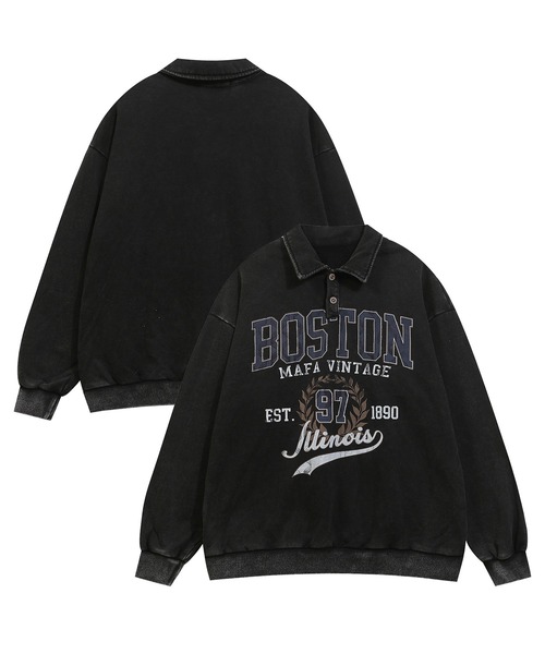 HOOK -select- アメカジヴィンテージ風プリントポロ襟スウェット（スウェット）｜HOOK（フック）