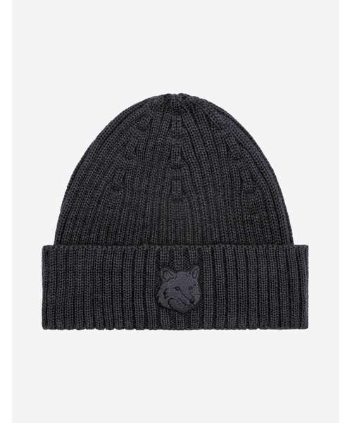 MAISON KITSUNÉ 黒 ニット帽 BOLD FOX HEAD BEANIE（ニットキャップ/ビーニー）｜Maison Kitsune