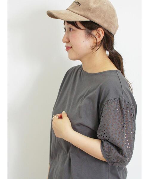 Samansa Mos2（サマンサ モスモス）の「オーバーレースパフスリーブカットソー（Tシャツ/カットソー・レディース・チャコールグレー/キナリ/モカ・F）」の3枚目の写真