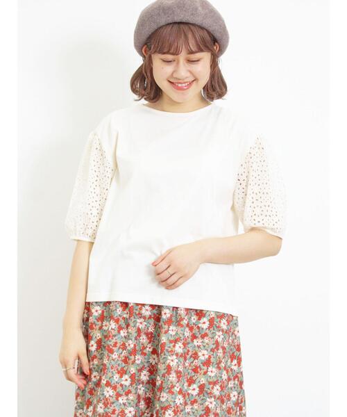 Samansa Mos2（サマンサ モスモス）の「オーバーレースパフスリーブカットソー（Tシャツ/カットソー・レディース・チャコールグレー/キナリ/モカ・F）」の14枚目の写真