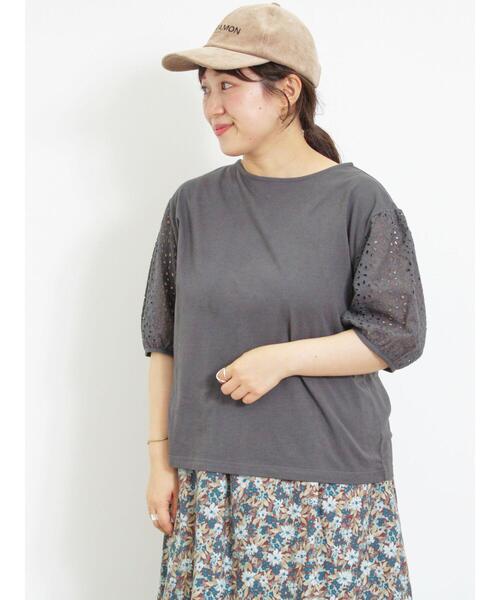 Samansa Mos2（サマンサ モスモス）の「オーバーレースパフスリーブカットソー（Tシャツ/カットソー・レディース・チャコールグレー/キナリ/モカ・F）」の19枚目の写真