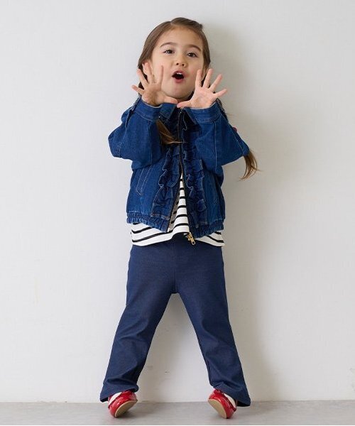petit main（プティマイン）の「【リンク】デニムフリルジャケット(キッズ)（デニムジャケット・キッズ・サックスブルー/ブルー・80ｃｍ/90cm/110cm/120cm/130cm/100cm）」の5枚目の写真