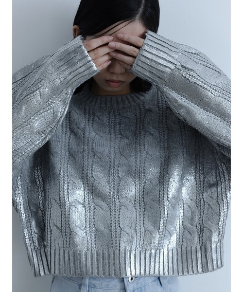 【セール】箔プリントケーブルニットPO（ニット/セーター）｜abor o-t-l（アボアオーティーエル）