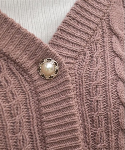 axes femme（アクシーズファム）の「パール×ケーブルニットカーデ（カーディガン/ボレロ・レディース・キナリ/チャコール/モカ/ブルーグリーン・FREE）」の7枚目の写真