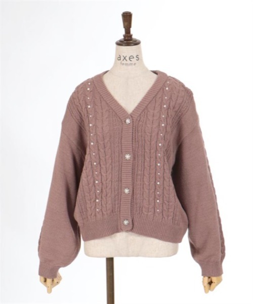 axes femme（アクシーズファム）の「パール×ケーブルニットカーデ（カーディガン/ボレロ・レディース・キナリ/チャコール/モカ/ブルーグリーン・FREE）」の9枚目の写真