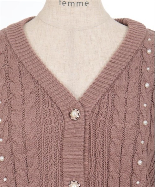 axes femme（アクシーズファム）の「パール×ケーブルニットカーデ（カーディガン/ボレロ・レディース・キナリ/チャコール/モカ/ブルーグリーン・FREE）」の14枚目の写真