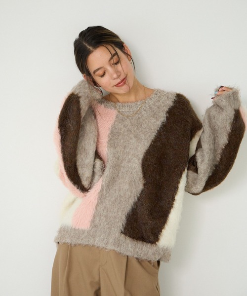 BAYFLOW(ベイフロー)の「ニュアンスパターンニットプルオーバー(ニット/セーター・レディース・モカ/ブラウン/ライトブルー・FREE)」の16枚目の写真
