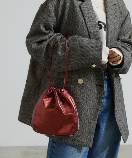 CIAOPANIC TYPY(チャオパニックティピー)の「コードレーンクラッシュメタル巾着BAG(トートバッグ・レディース・レッド/ミント/シルバー/グレイッシュベージュ/ブラック・ONE SIZE)」の16枚目の写真