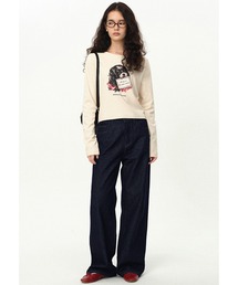 ラウンドネック ドッグプリント ロングTシャツ FQ24S092【Fano
