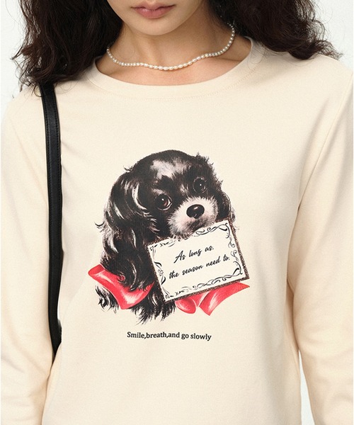 ラウンドネック ドッグプリント ロングTシャツ FQ24S092【Fano