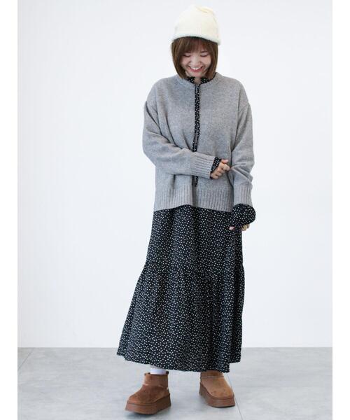 Lugnoncure（ルノンキュール）の「ピコ刺繍アソート切替ワンピース（ワンピース・レディース・ブラック/ベージュ/ダークブラウン・F）」の2枚目の写真