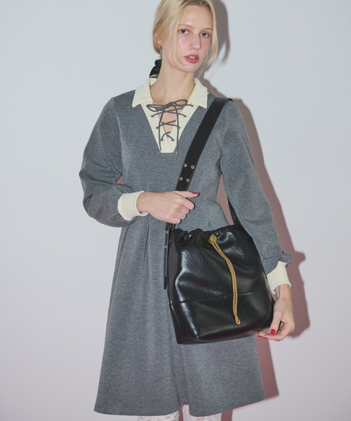 idem（イデム）の「lace up polo long sleeve onepiece / ロング