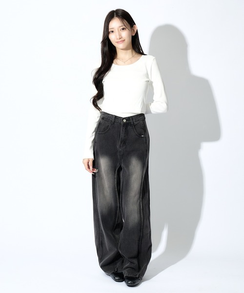 tinkerend（ティンカーエンド）の「【ユニセックス】Wave Wide Buggy Denim / ウェーブワイドバギーデニム バギーパンツ（デニムパンツ・レディース・ブラック/ブルー・3/2/1）」の14枚目の写真