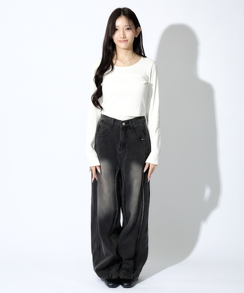 tinkerend（ティンカーエンド）の「【ユニセックス】Wave Wide Buggy Denim / ウェーブワイドバギーデニム バギーパンツ（デニムパンツ・レディース・ブラック/ブルー・3/2/1）」の10枚目の写真