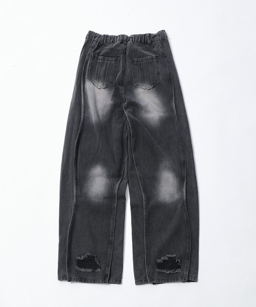 tinkerend（ティンカーエンド）の「【ユニセックス】Wave Wide Buggy Denim / ウェーブワイドバギーデニム バギーパンツ（デニムパンツ・レディース・ブラック/ブルー・3/2/1）」の3枚目の写真