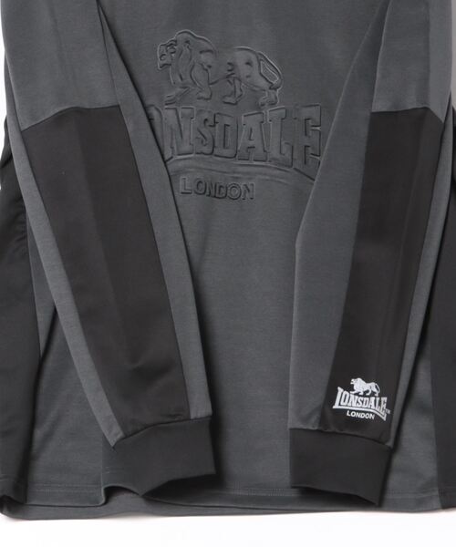 LONSDALE（ロンズデール）の「【LONSDALE】ポリニット配色切替エンボスプルオーバー（パーカー・メンズ・ブラック/チャコールグレー・L/LL/M）」の3枚目の写真