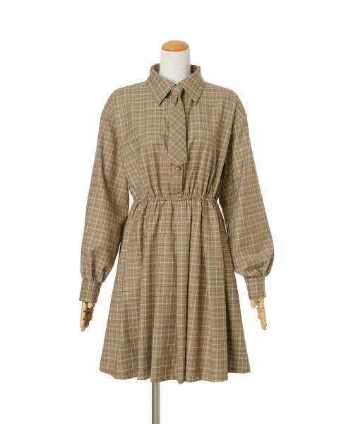 F i.n.t（フィント）の「ネクタイ付きチェックシャツワンピース/fint（シャツワンピース・レディース・グレー/ブラック×レッド/ベージュ・FREE）」の12枚目の写真