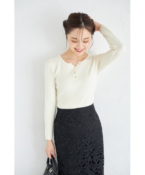 2143さん　専用 ZOZO限定】ヘンリーネックハートボタンリブニット（ニット/セーター