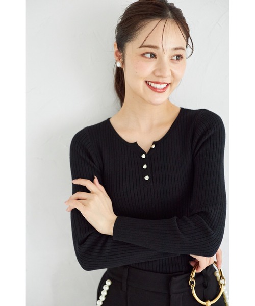 セール】【ZOZO限定】ヘンリーネックハートボタンリブニット（ニット